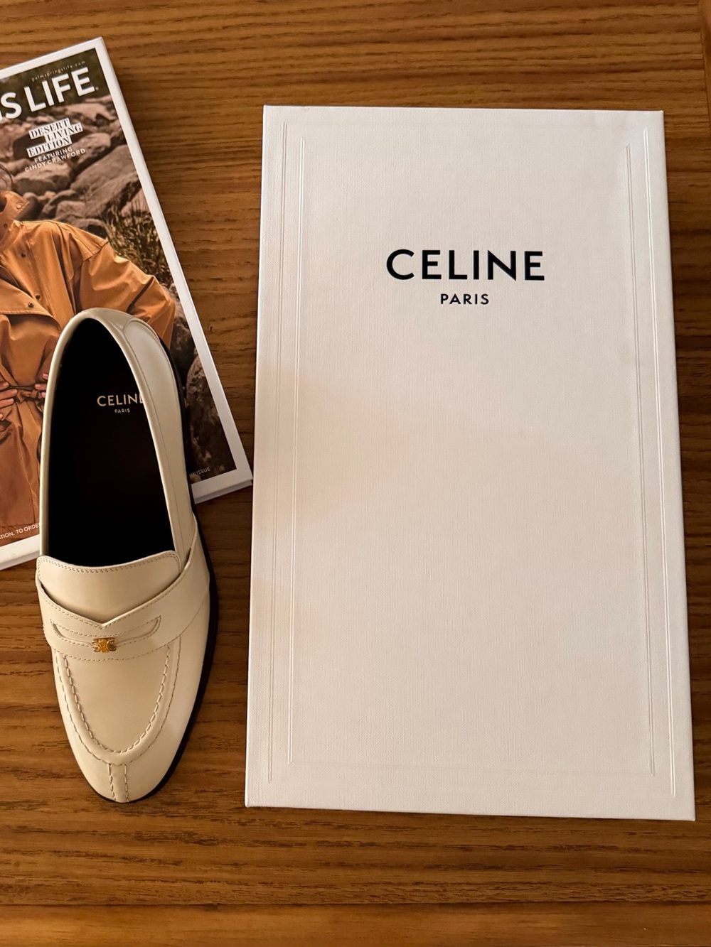 Celine Cream Leather Penny Loafer with Gold Accent